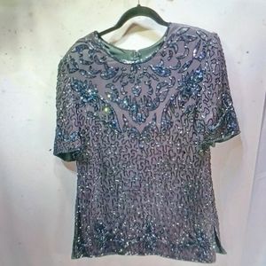 Vtg. Monika sequined beaded top large